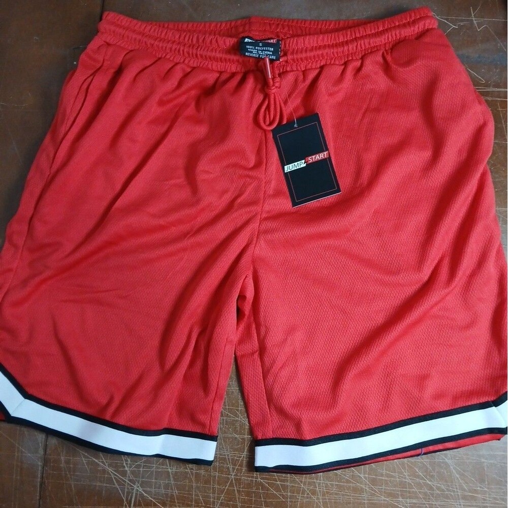 Jump Start Men's Active Drawstring Mesh Basketball Shorts Red S NWT